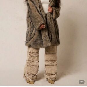 SHEIN Faux Fur Cape Coat in Brown